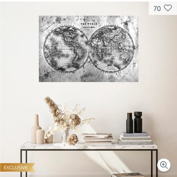 World Map Wall Art. Hemispheres Contrast World Map Wall Art 24x36 in - Picture 8 of 8